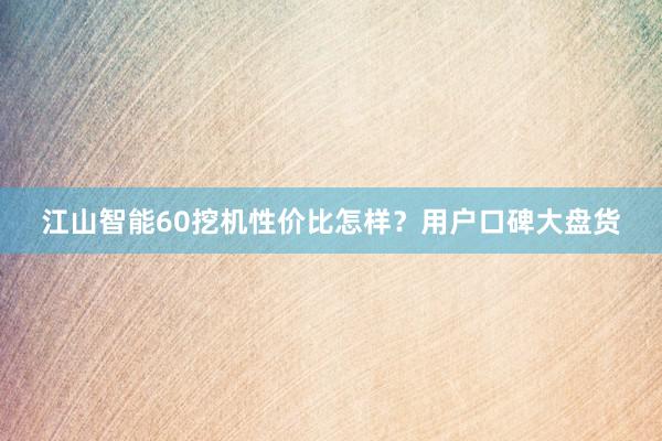 江山智能60挖机性价比怎样？用户口碑大盘货